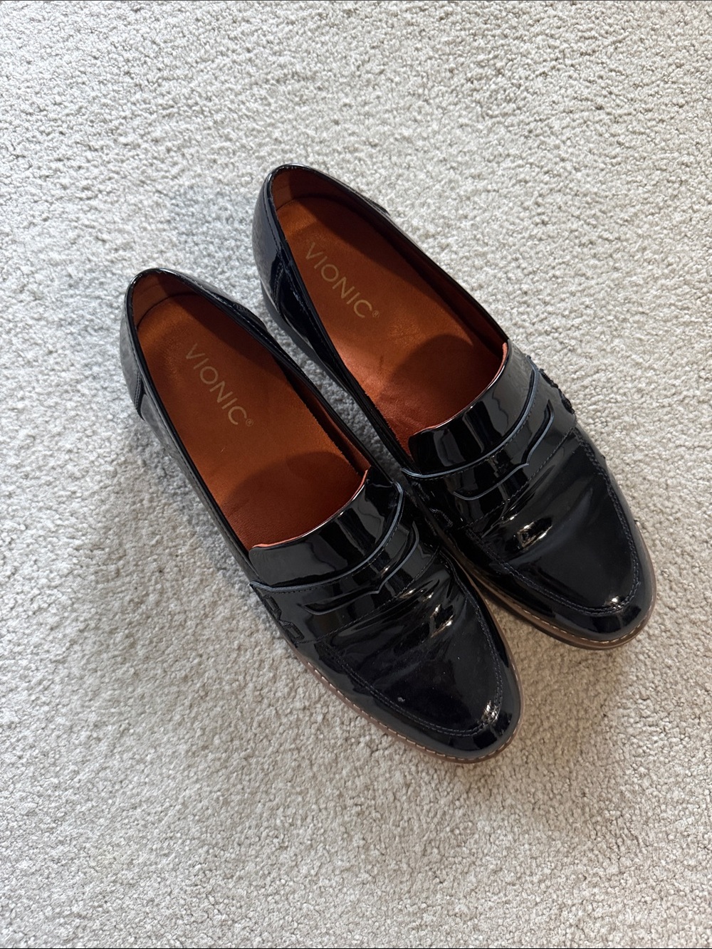 Vionic Black Patent Leather Penny Loafers